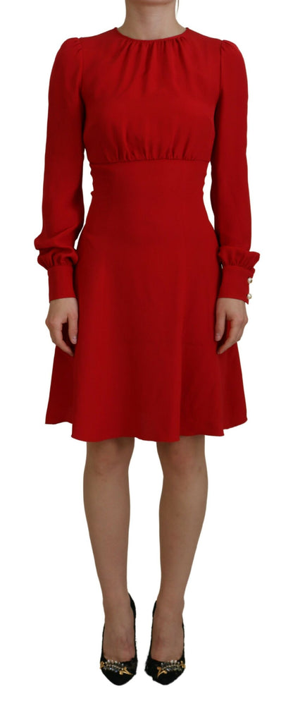  - Elegant Red Silk A-Line Knee Length Dress