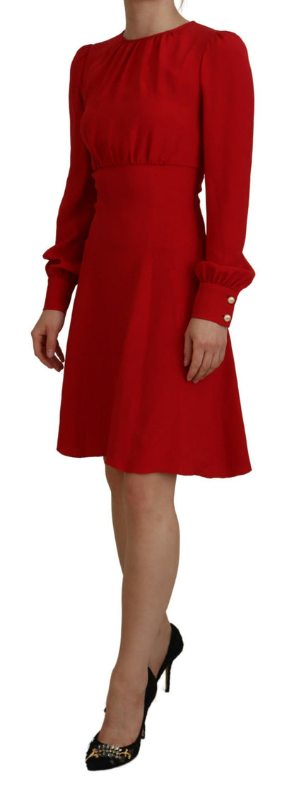  - Elegant Red Silk A-Line Knee Length Dress