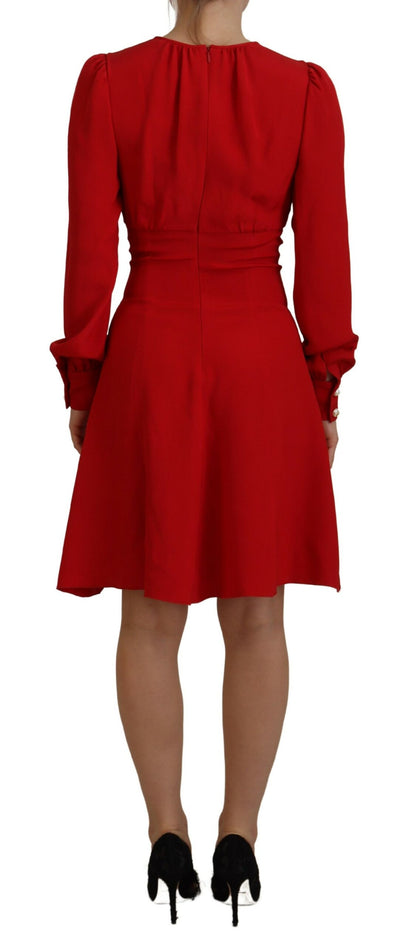  - Elegant Red Silk A-Line Knee Length Dress