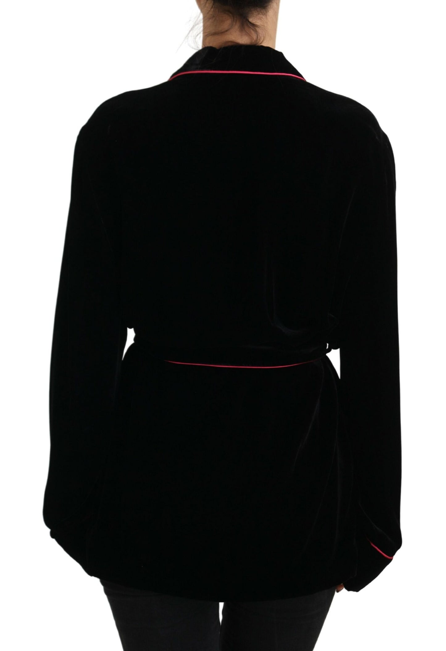  - Elegant Black Silk-Blend Jacket with Waist Belt