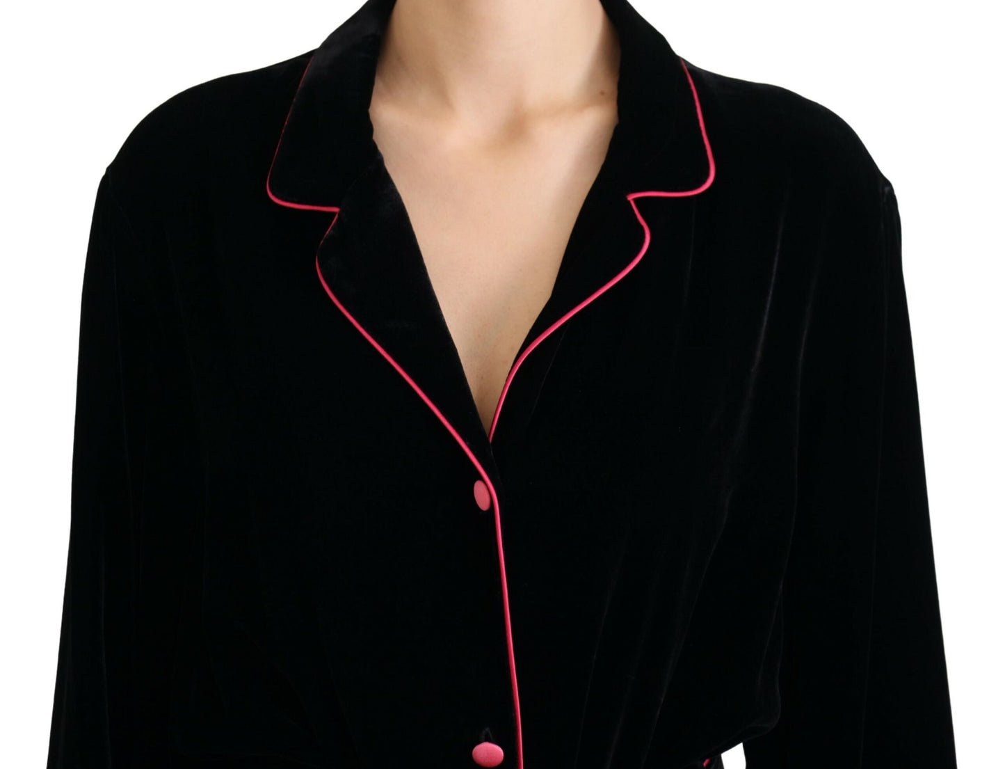  - Elegant Black Silk-Blend Jacket with Waist Belt