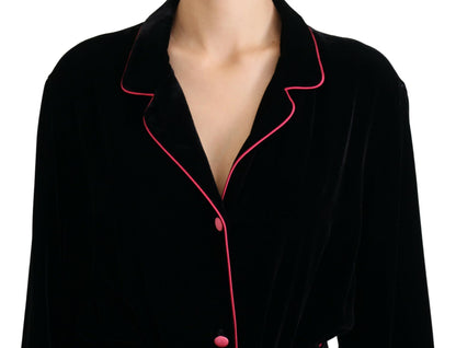  - Elegant Black Silk-Blend Jacket with Waist Belt