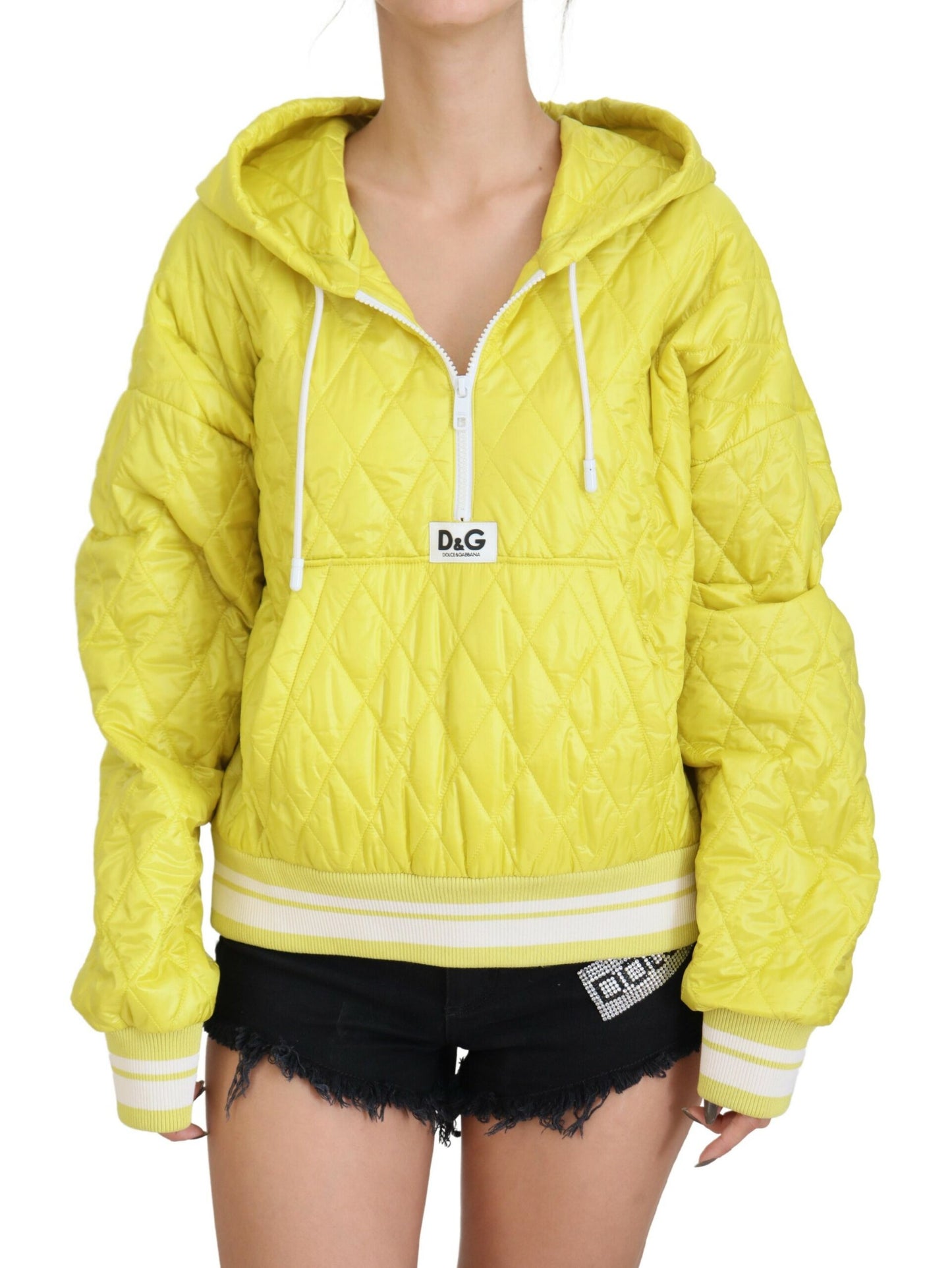  - Elegant Yellow Hooded Jacket