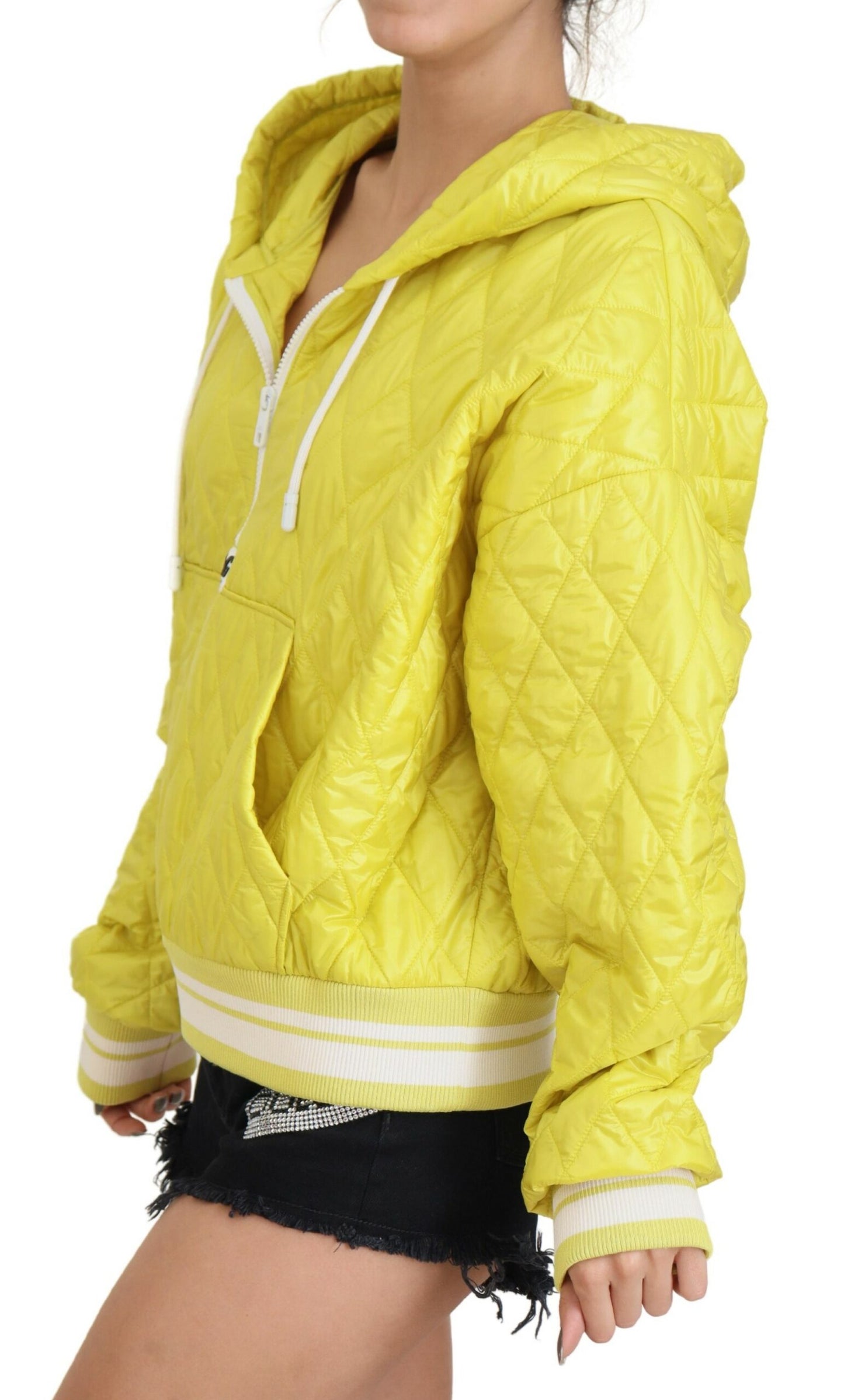  - Elegant Yellow Hooded Jacket