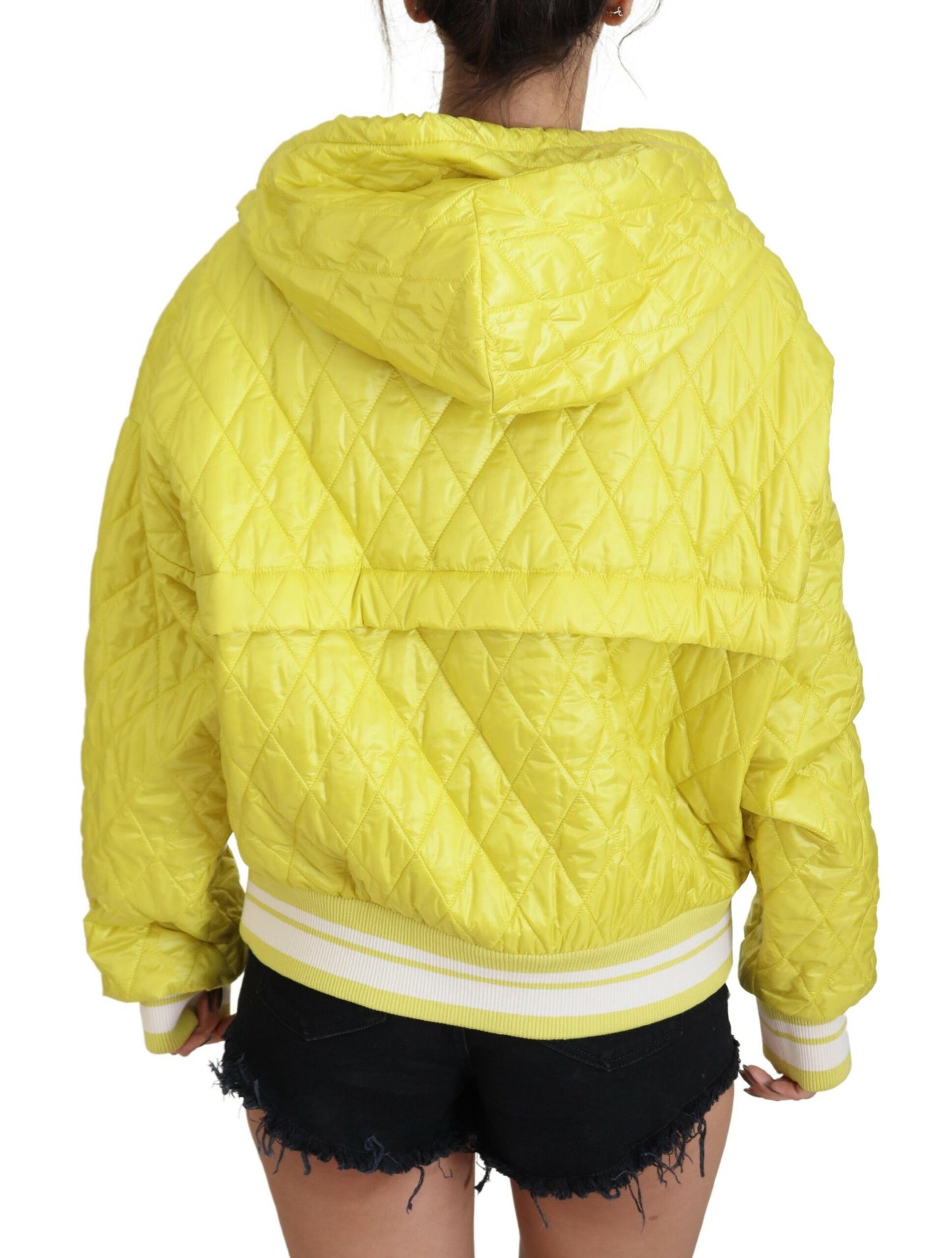  - Elegant Yellow Hooded Jacket