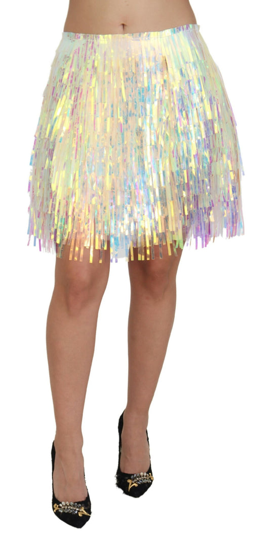  - Iridescent Fringe Mini Skirt Mid Waist