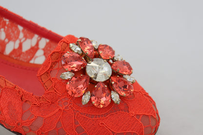  - Elegant Lace Vally Flats in Coral Red