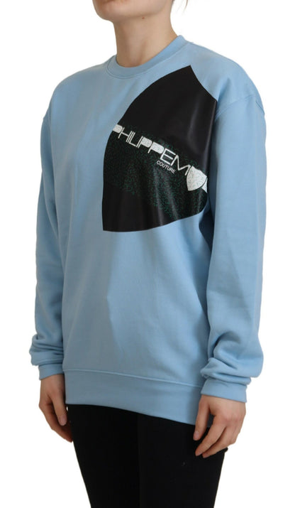  - Elegant Light Blue Cotton Pullover Sweater