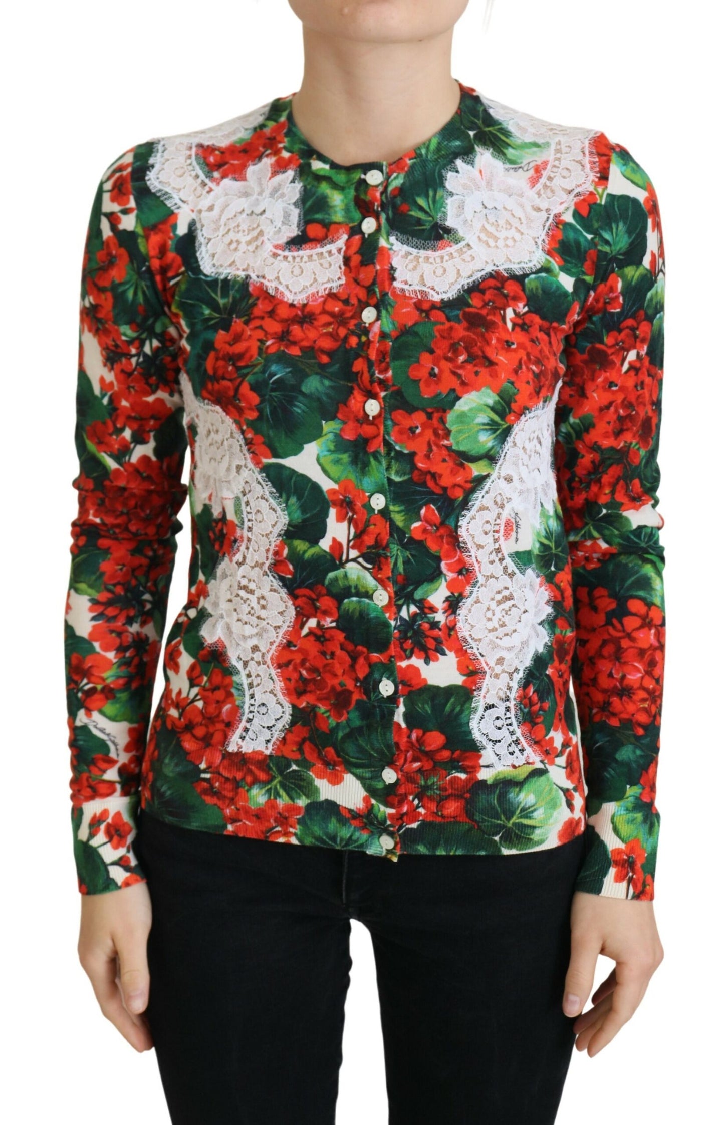  - Elegant Floral Crewneck Cardigan