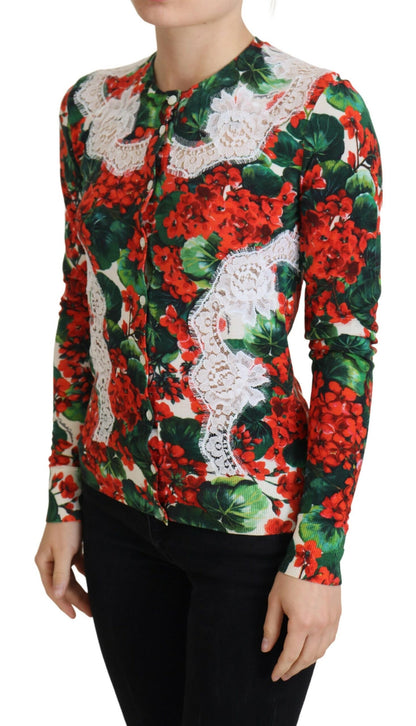  - Elegant Floral Crewneck Cardigan