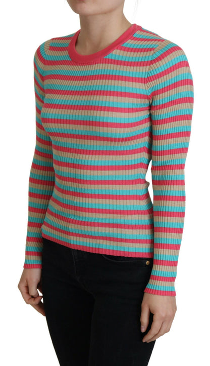  - Elegant Striped Silk Crewneck Pullover