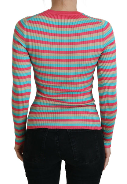  - Elegant Striped Silk Crewneck Pullover