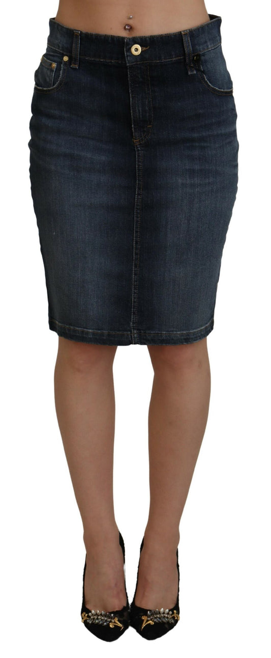  - Chic Mid Waist Dark Blue Denim Skirt