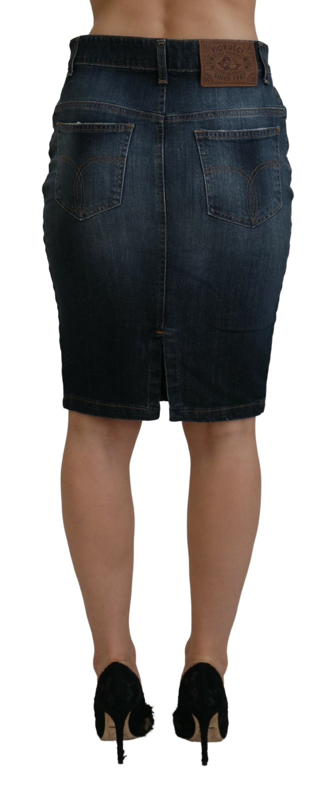  - Chic Mid Waist Dark Blue Denim Skirt