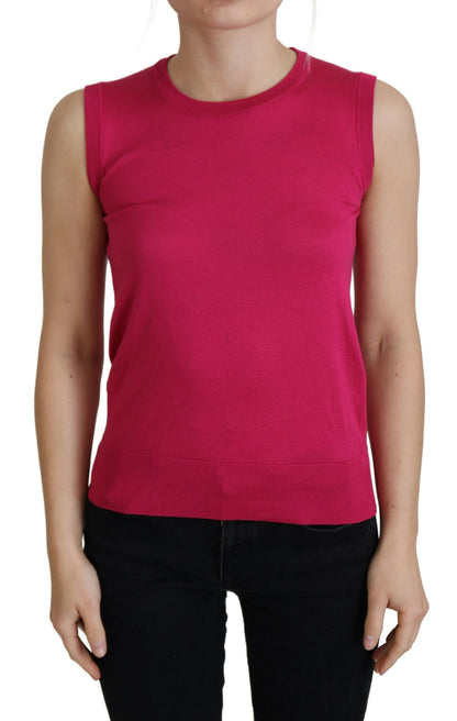  - Chic Pink Silk Sleeveless Tank Top Vest