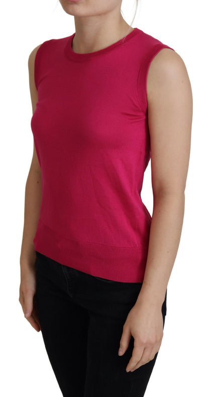  - Chic Pink Silk Sleeveless Tank Top Vest