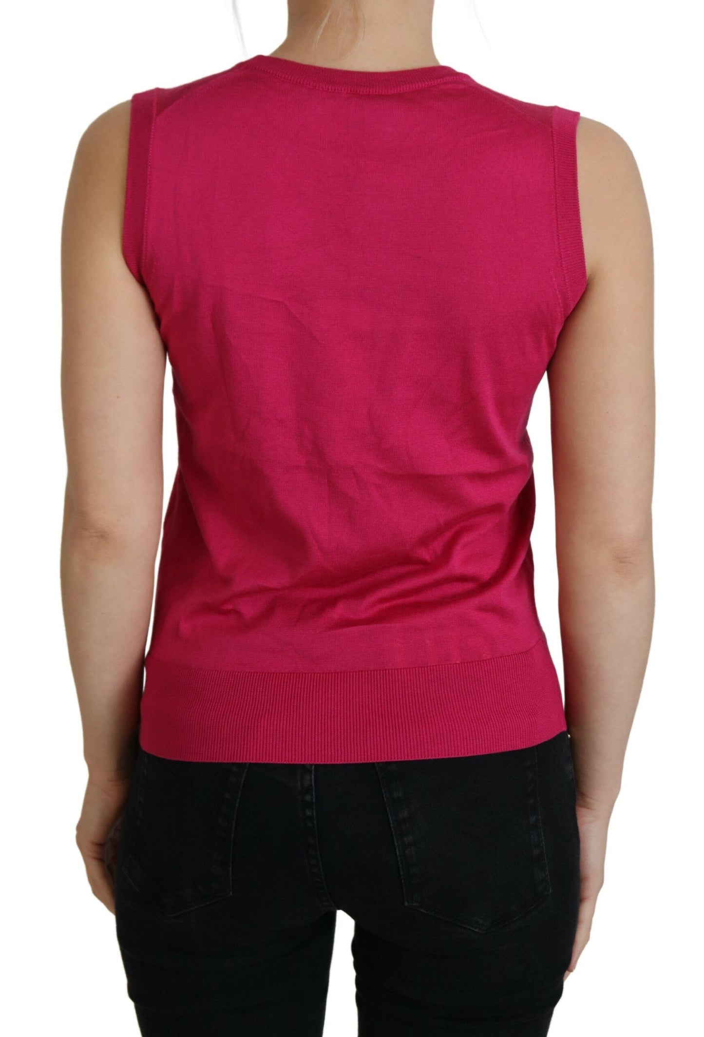  - Chic Pink Silk Sleeveless Tank Top Vest