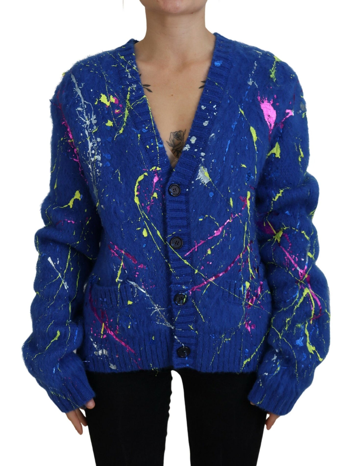  - Elegant Multicolor Splash Mohair Cardigan