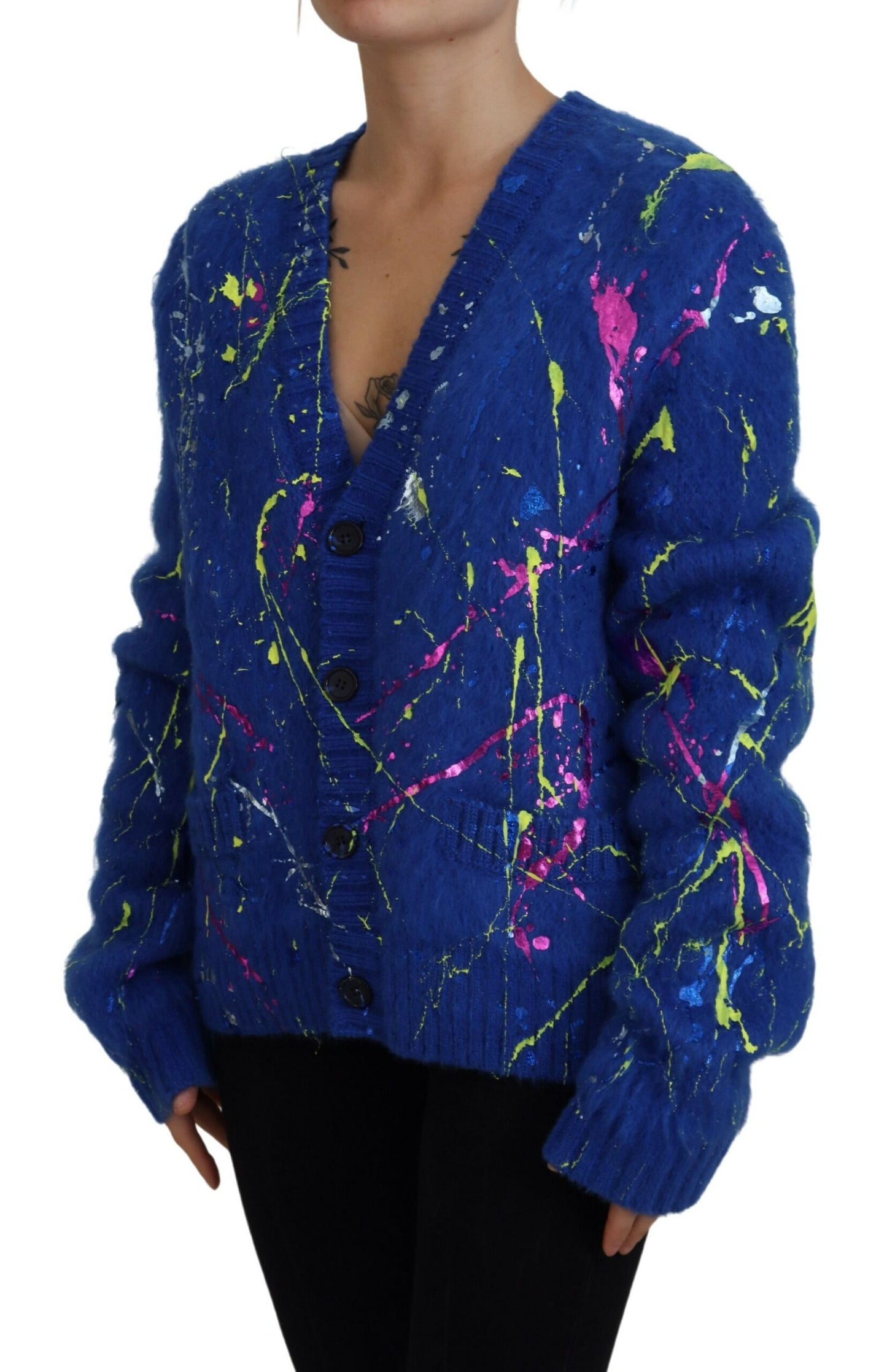  - Elegant Multicolor Splash Mohair Cardigan