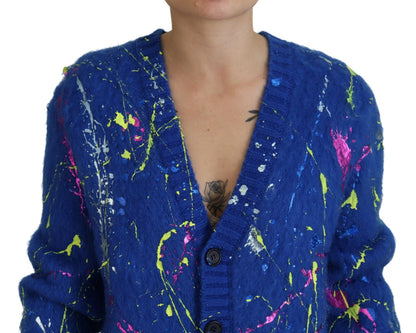  - Elegant Multicolor Splash Mohair Cardigan