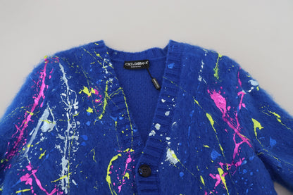  - Elegant Multicolor Splash Mohair Cardigan