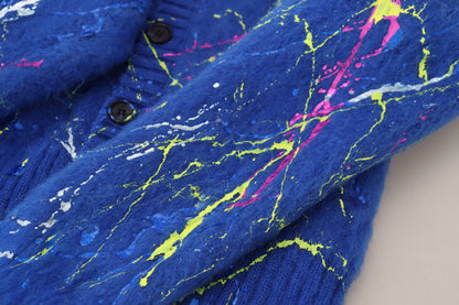  - Elegant Multicolor Splash Mohair Cardigan