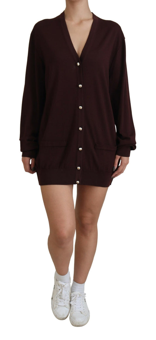  - Chic Maroon V-Neck Wool Cardigan
