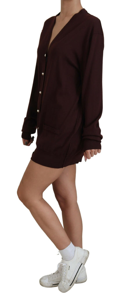  - Chic Maroon V-Neck Wool Cardigan