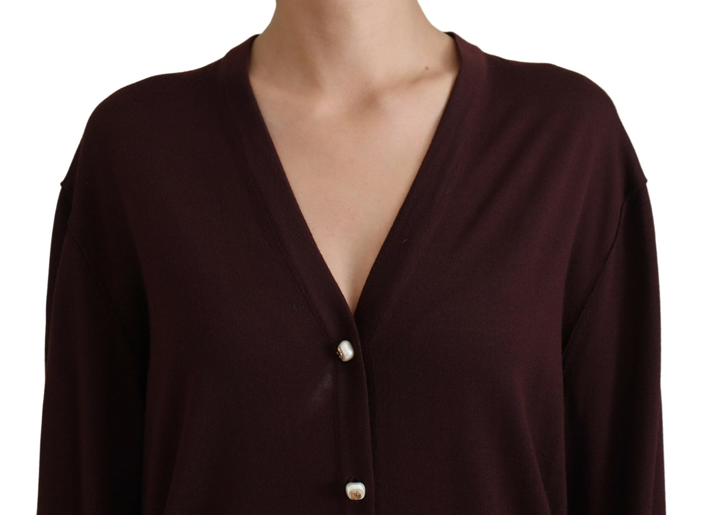  - Chic Maroon V-Neck Wool Cardigan