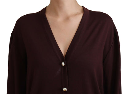  - Chic Maroon V-Neck Wool Cardigan