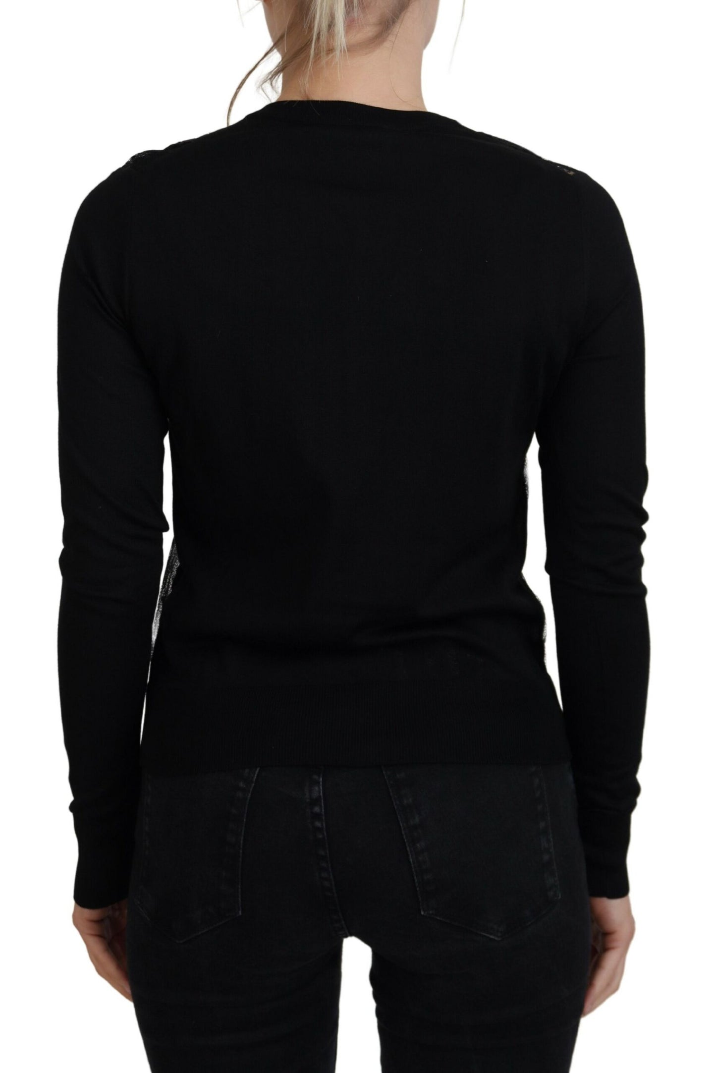  - Elegant Black Floral Lace Cardigan Sweater