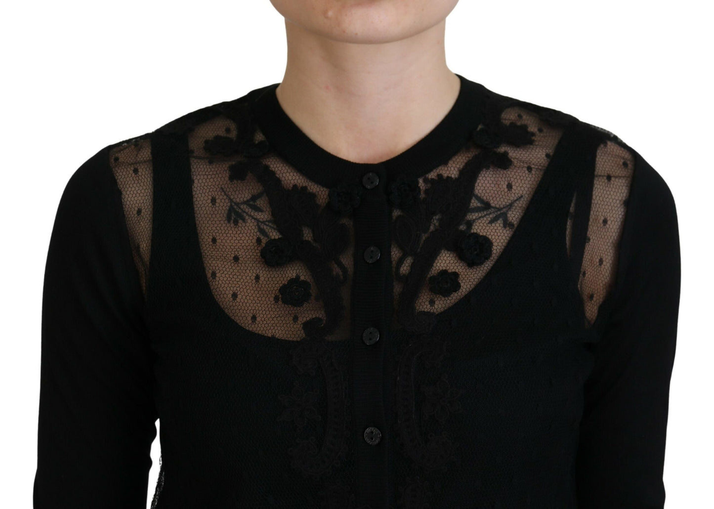  - Elegant Black Floral Lace Cardigan Sweater