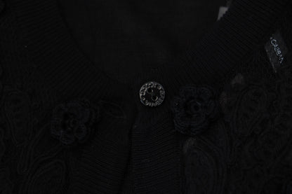  - Elegant Black Floral Lace Cardigan Sweater