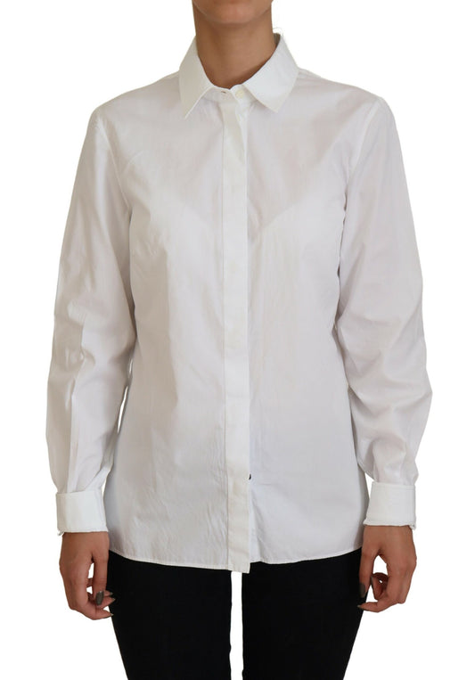  - Elegant White Cotton Button-Up Top
