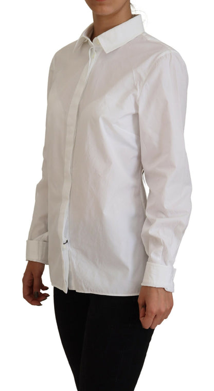  - Elegant White Cotton Button-Up Top