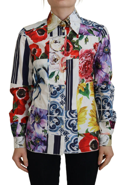  - Elegant Floral Cotton Long Sleeve Top