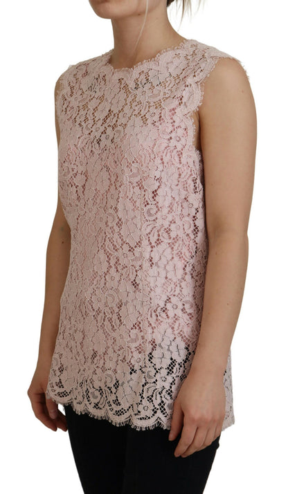  - Elegant Sheer Lace Sleeveless Blouse in Pink