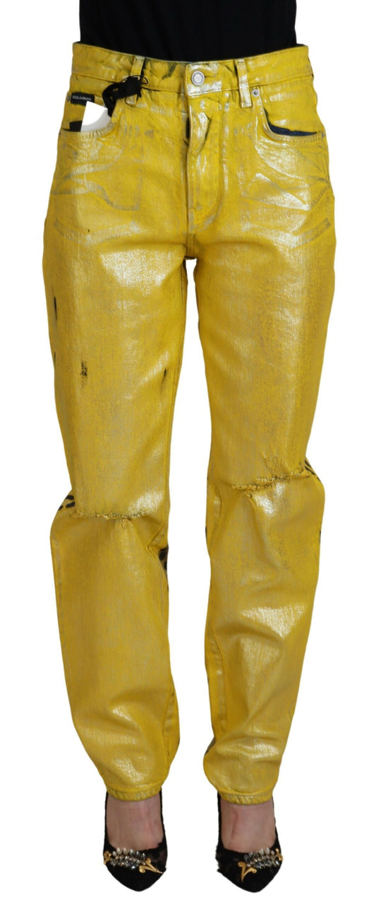  - Chic High Waist Straight Jeans in Vibrant Yellow