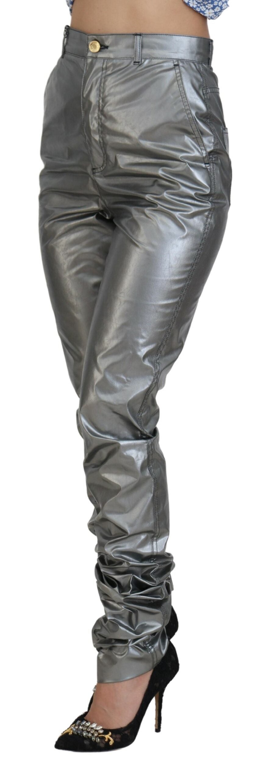  - Elegant High Waist Skinny Pants in Silver