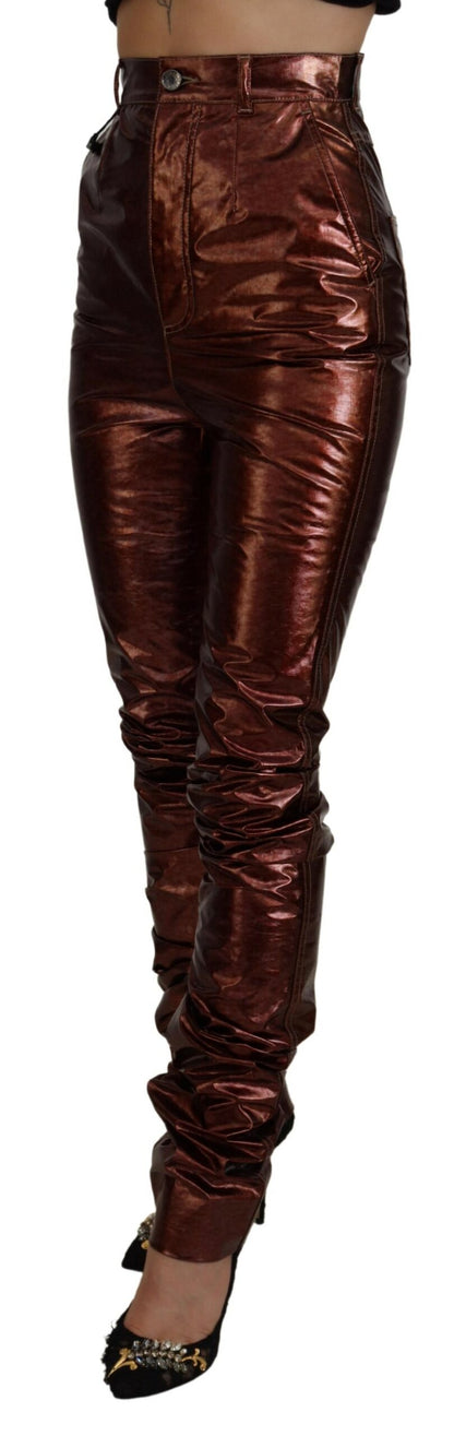  - High Waist Skinny Jeans in Metallic Bronze