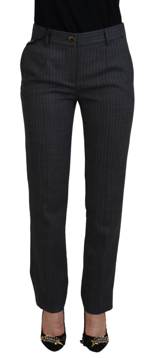  - Elegant Gray Striped Tapered Pants