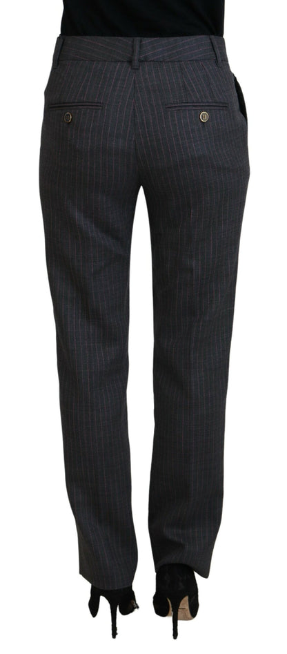  - Elegant Gray Striped Tapered Pants