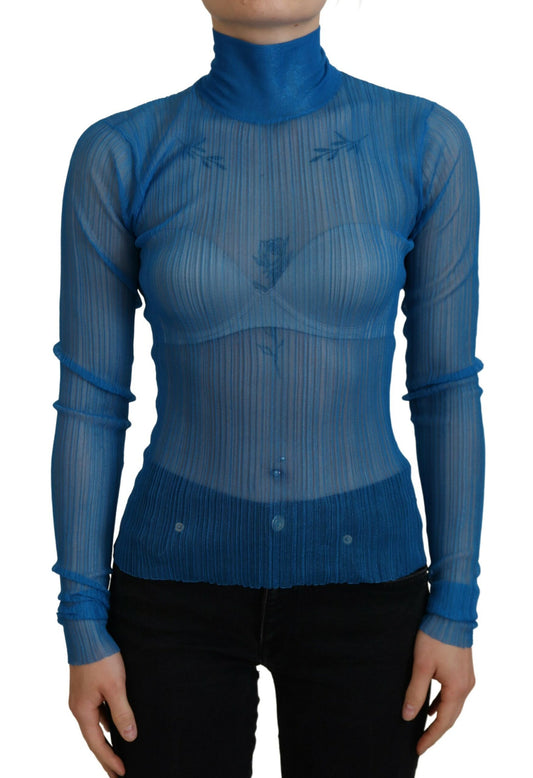  - Elegant Blue Mesh Blouse Top