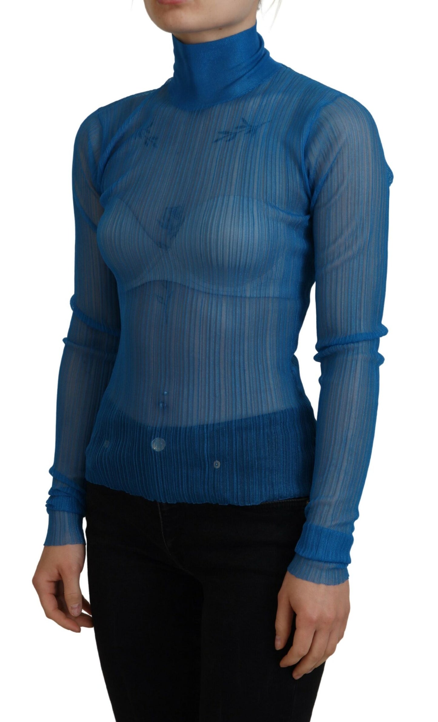  - Elegant Blue Mesh Blouse Top