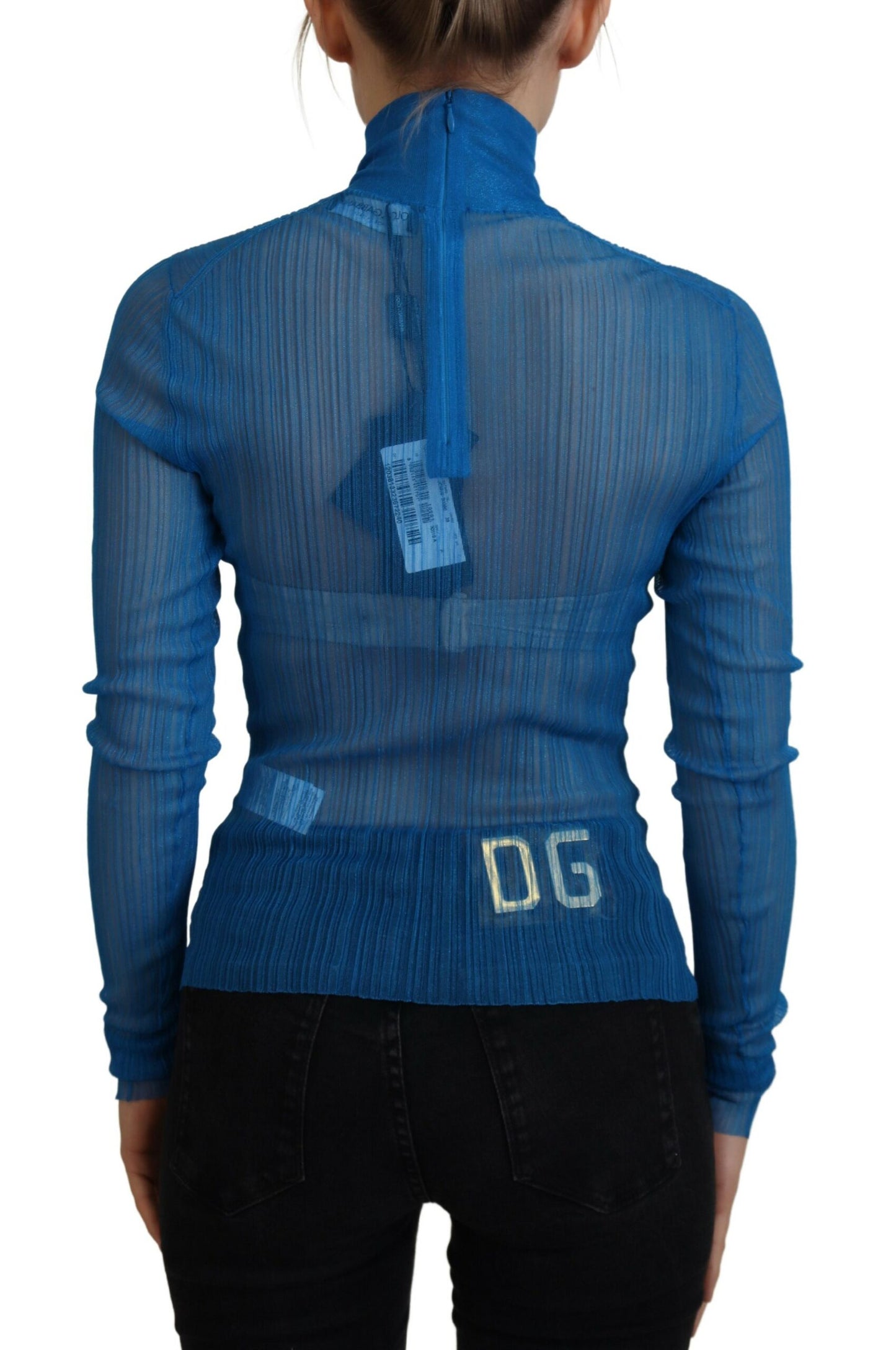  - Elegant Blue Mesh Blouse Top