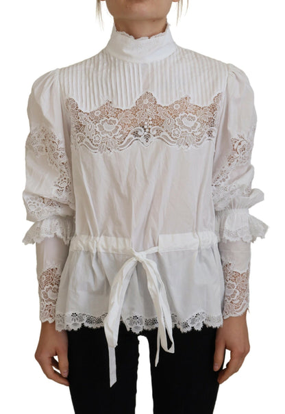  - Elegant White Lace Trim Cotton Blouse