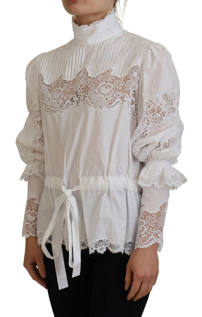  - Elegant White Lace Trim Cotton Blouse