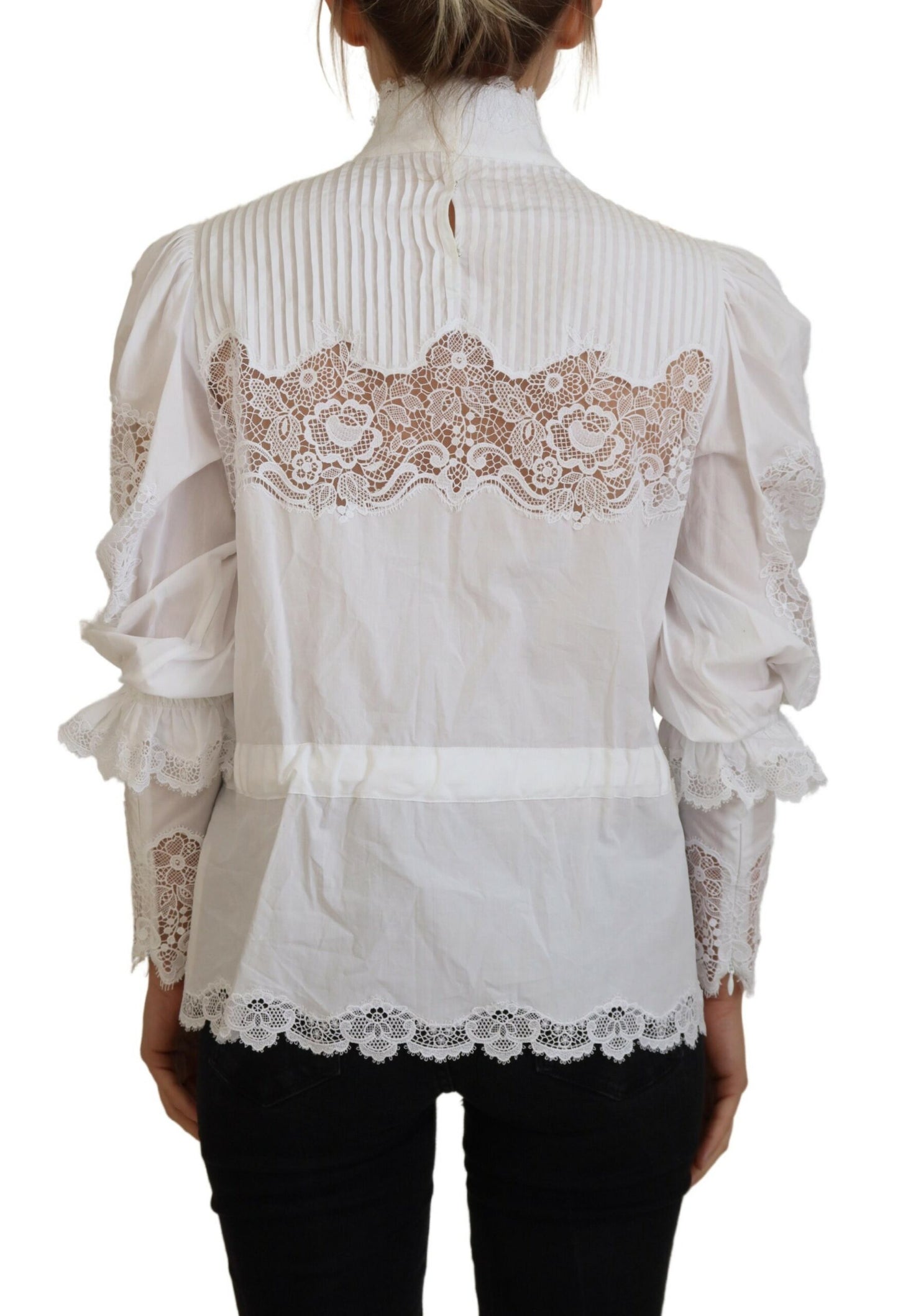  - Elegant White Lace Trim Cotton Blouse