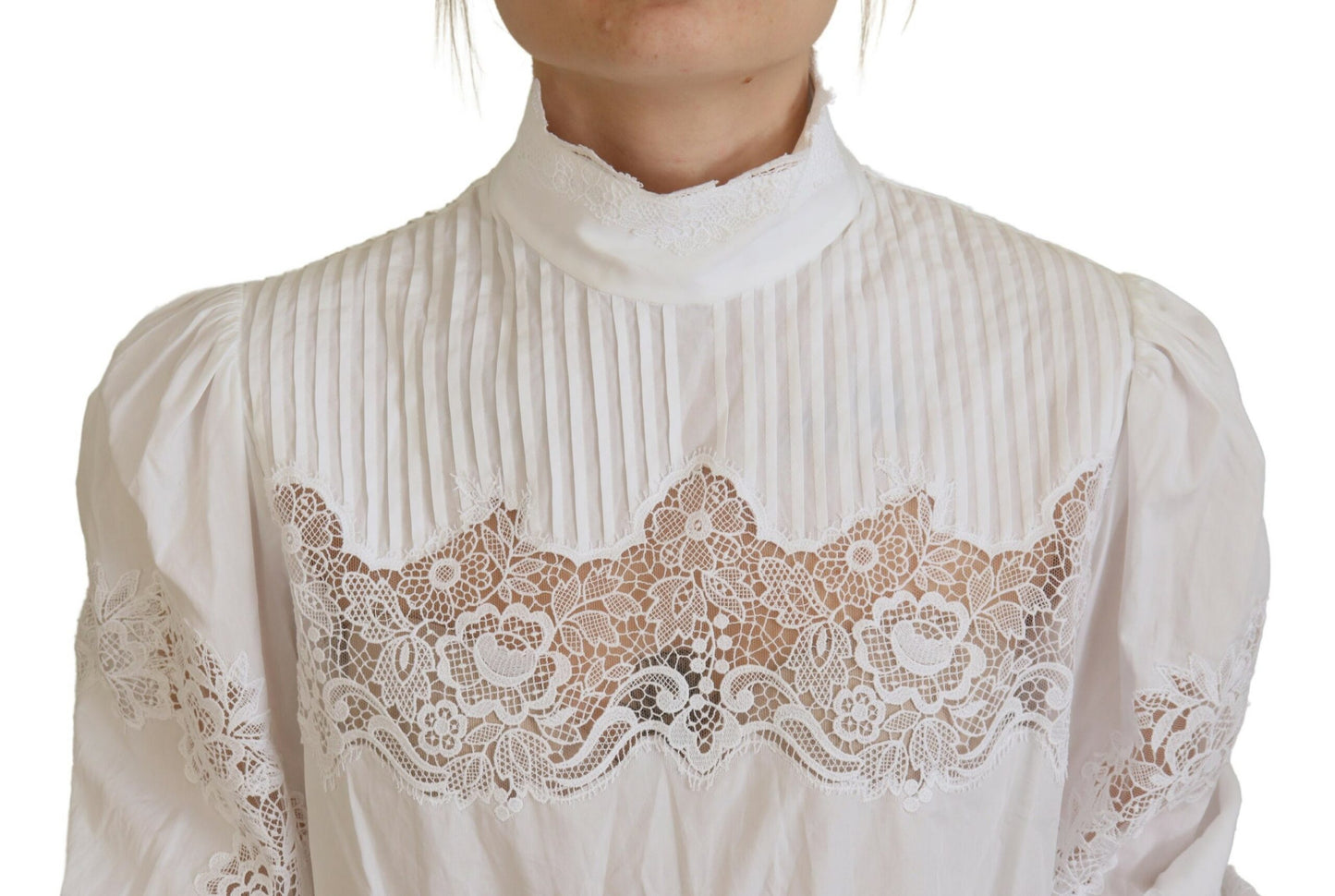  - Elegant White Lace Trim Cotton Blouse