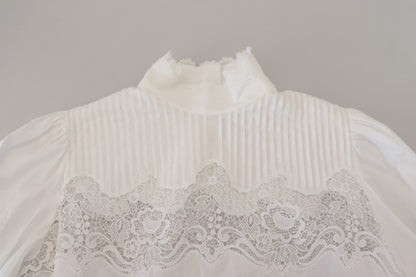  - Elegant White Lace Trim Cotton Blouse